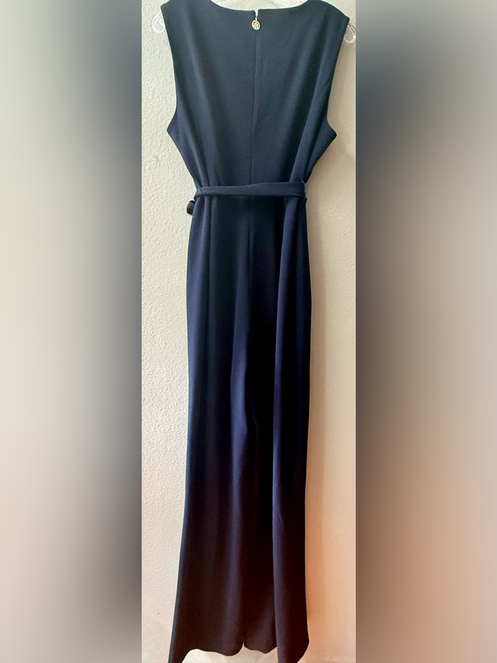 Tommy Hilfiger Navy Wide Leg Belted V-Neck Stretch Sleeveless Jumpsuit Size 16* - Picture 4 of 6